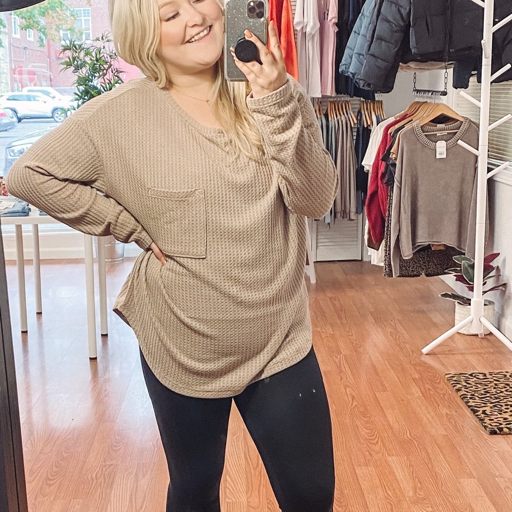 Mocha long sleeve waffle top
